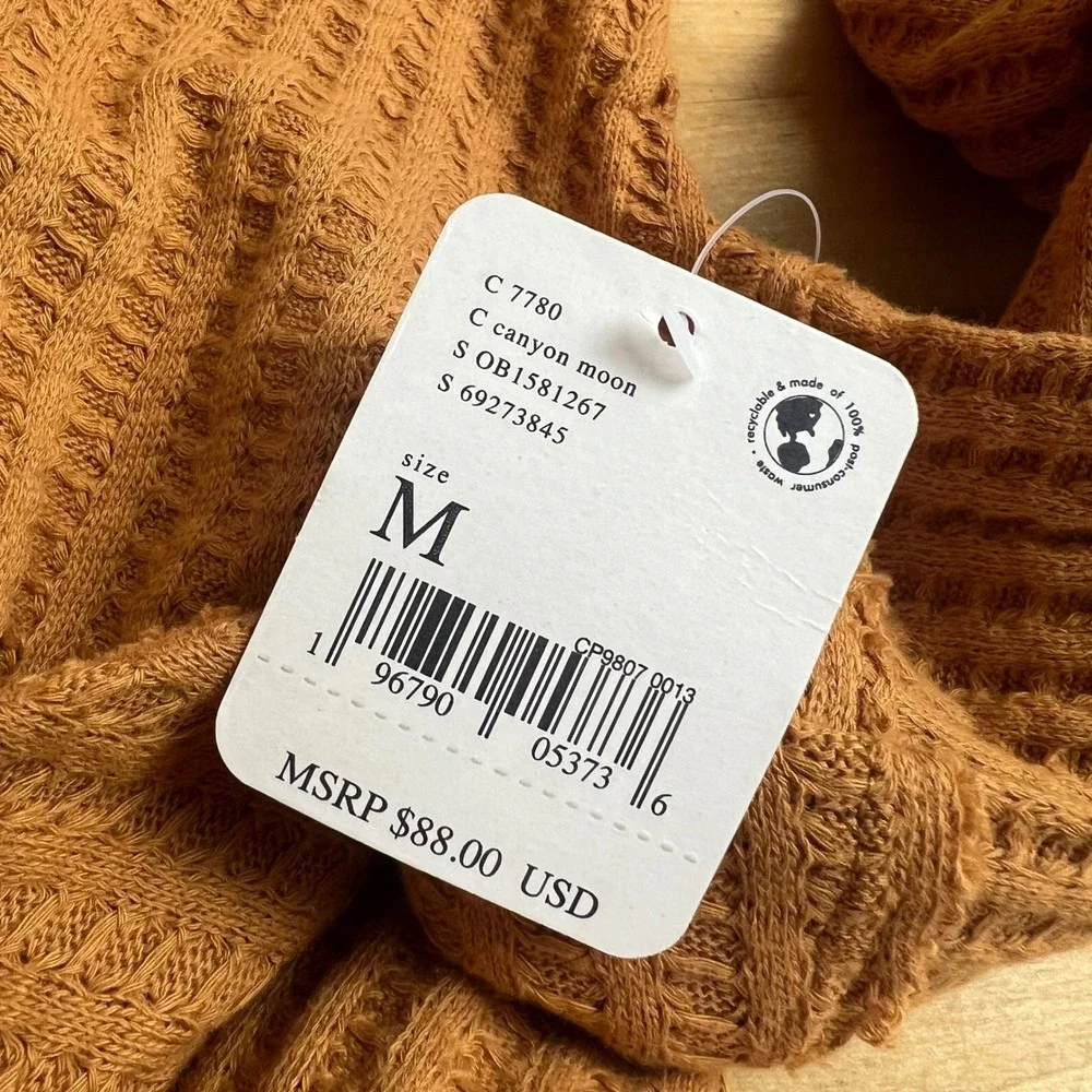 Free People Top‎ Canyon Moon Juicy Size M Orange Off Shoulder Waffle Knit New